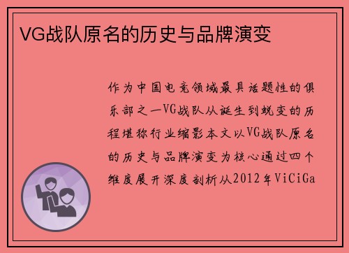 VG战队原名的历史与品牌演变